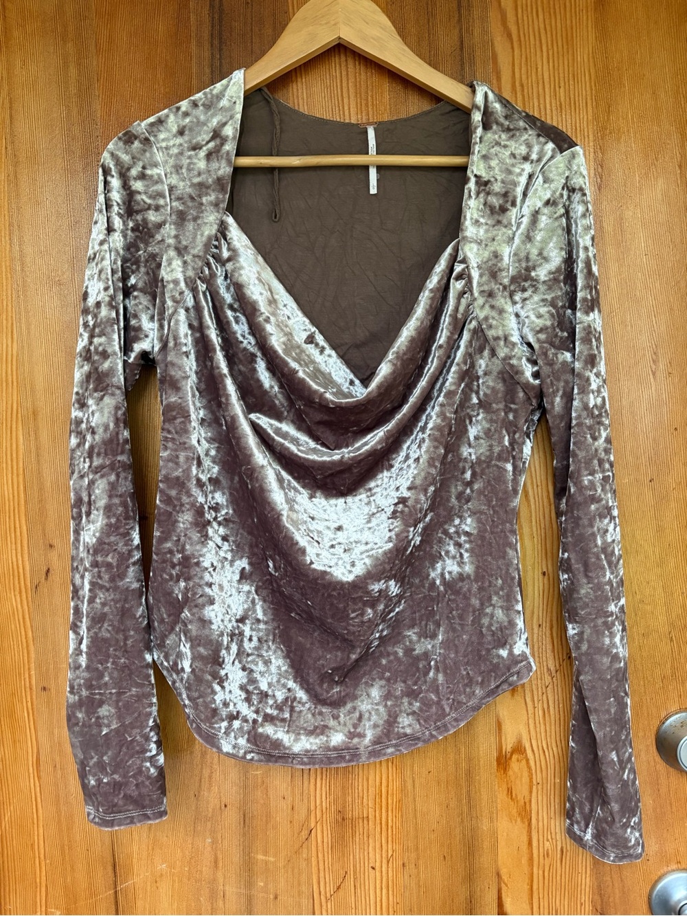 Free People Velvet Cowl Neck Long Sleeve Top - Taupe